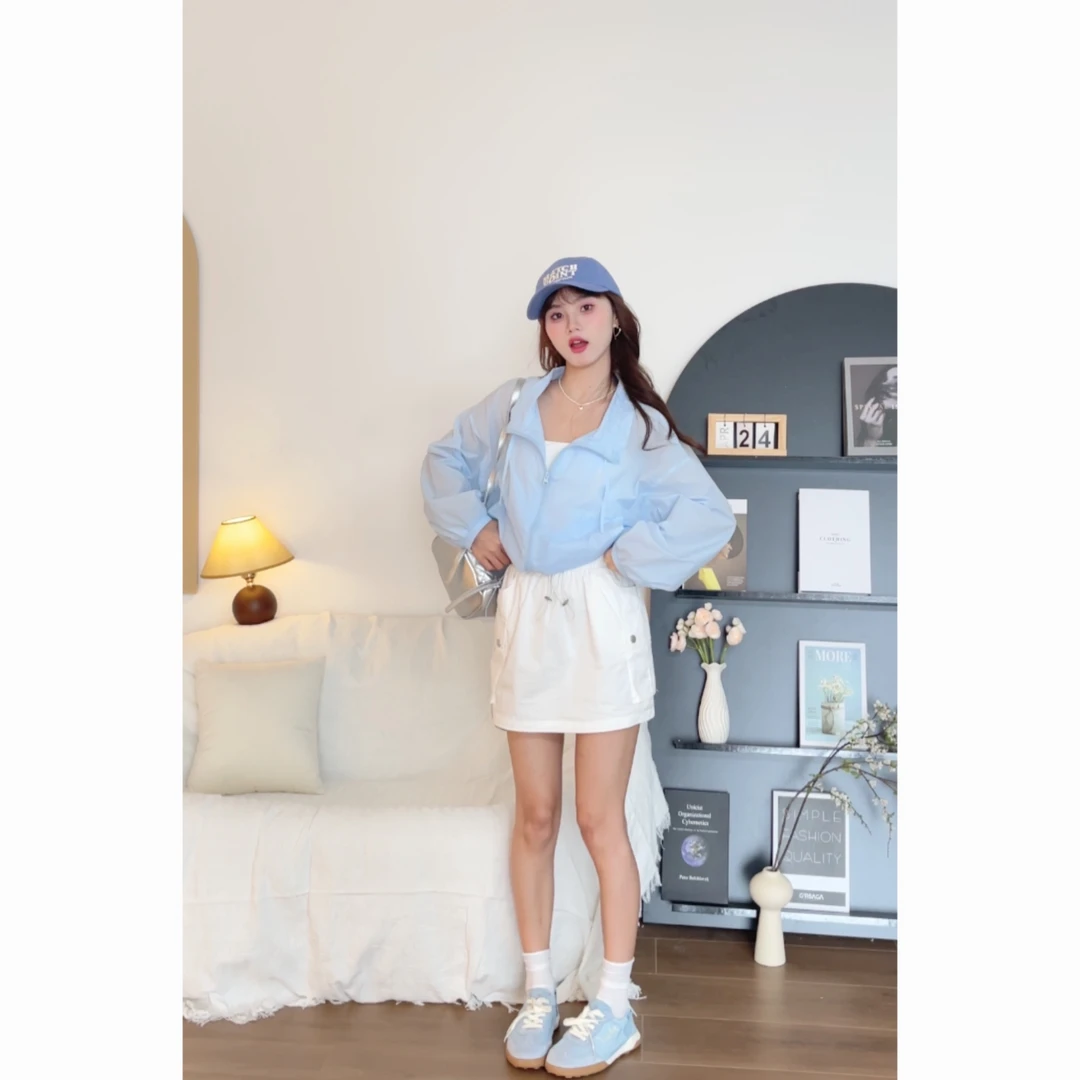 【樱桃小个子】夏季通勤休闲运动风松紧抽绳设计感短裙女ZR-Q27044