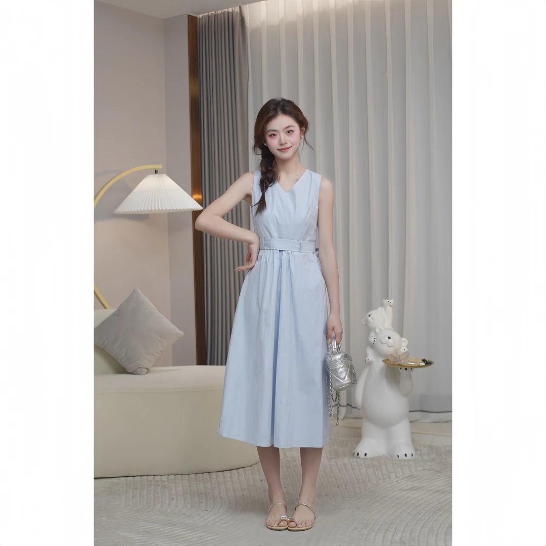 【樱桃小个子】夏季新款小清新气质收腰绑带显瘦连衣裙女ZR-Q74033