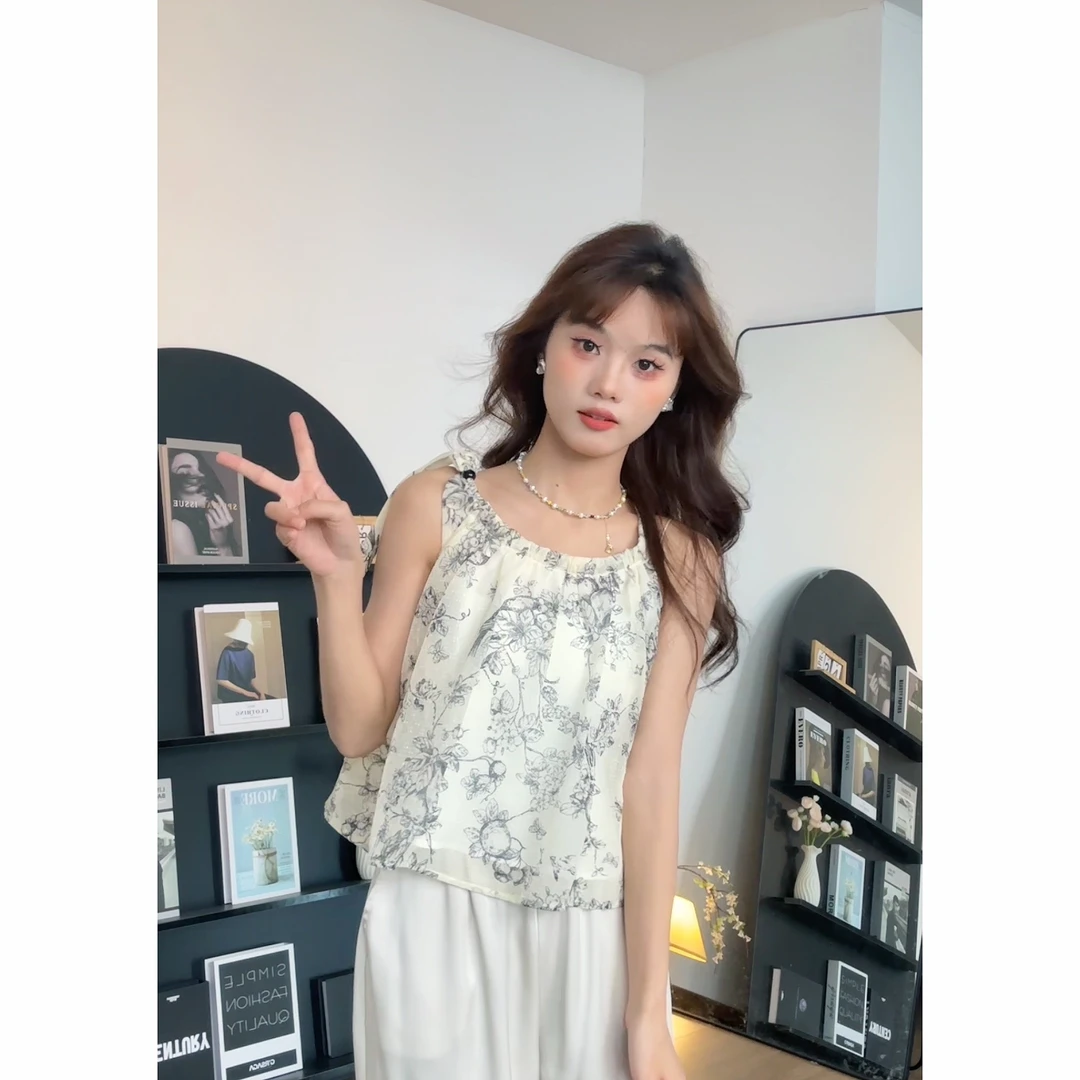 【樱桃小个子】夏季新款新中式气质水墨风宽松无袖上衣女ZR-S74856