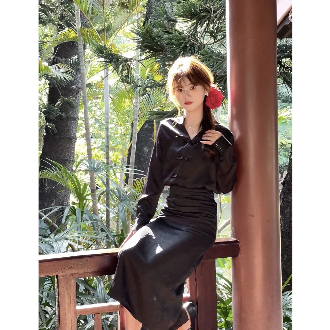 【樱桃小个子】春季新款中式国风气质盘扣上衣+半裙两件套ZR-T74391