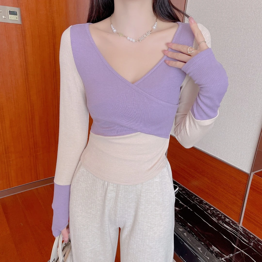 【清仓专场】秋季辣妹独特结构设计拼接拼色上衣女DMJ-S53126