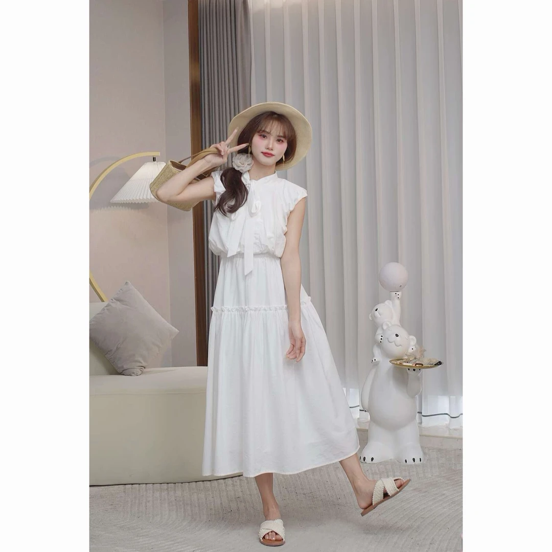 【樱桃小个子】夏季新款法式蝴蝶结假两件无袖连衣裙女装ZR-Q74732