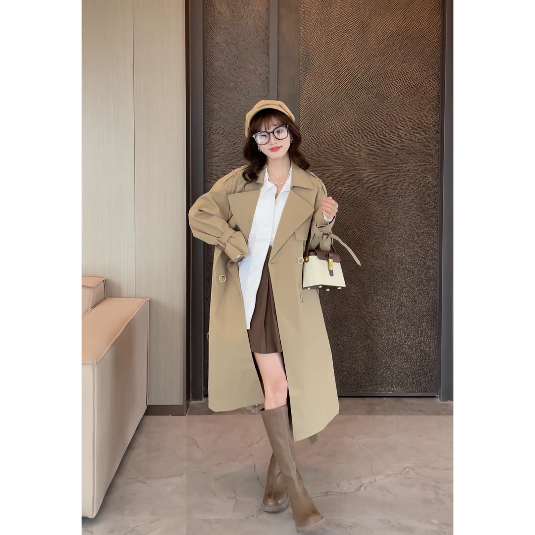 【樱桃小个子】秋季新款韩版英伦风宽松气质风衣外套女ZR-W73533