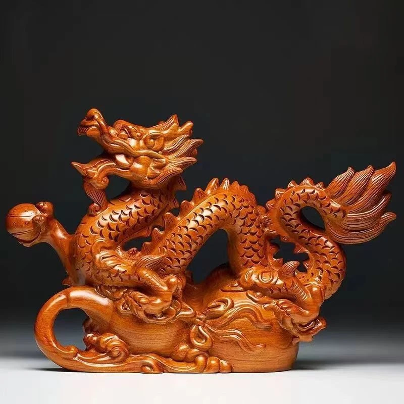 实木雕刻工艺品如意龙摆件木制客厅书房办公室装饰摆放开业送礼品