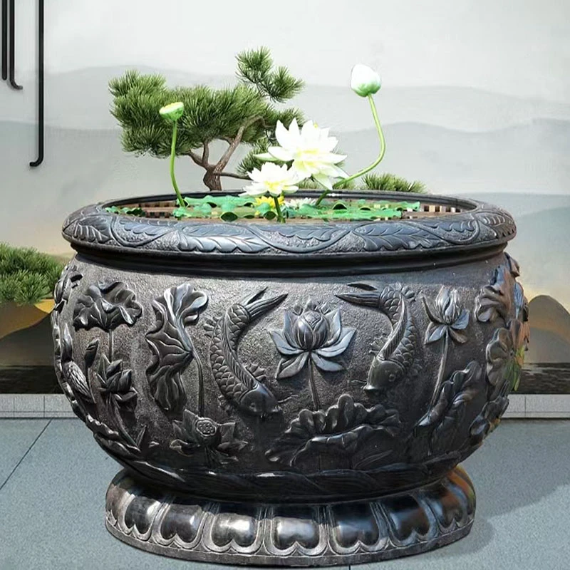 石雕天然石鱼缸石槽仿古新中式花盆荷花缸缸老式室外鱼缸庭院水缸