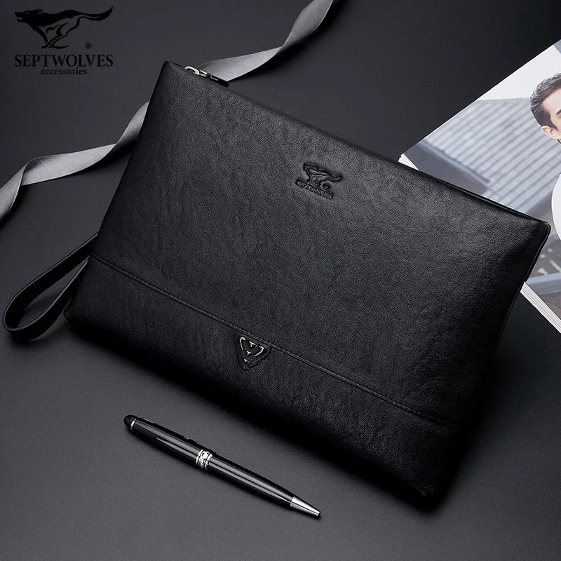 七匹狼手拿包男款手包夹包手抓包质感商务2024正品高档纯牛皮潮流