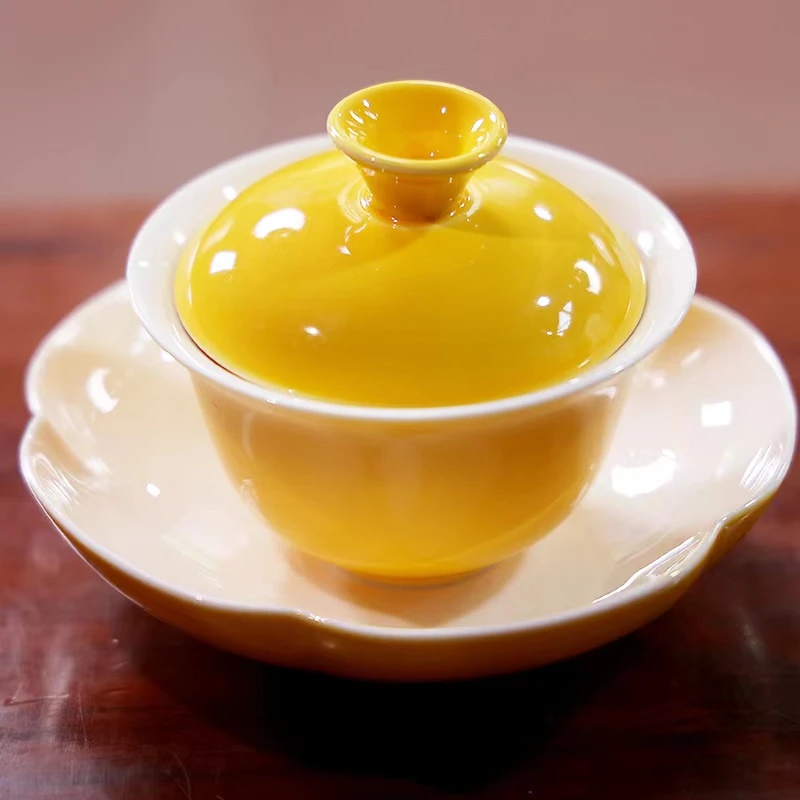 蜜蜡黄【岩茶专用盖碗 】110ml标准 陶瓷