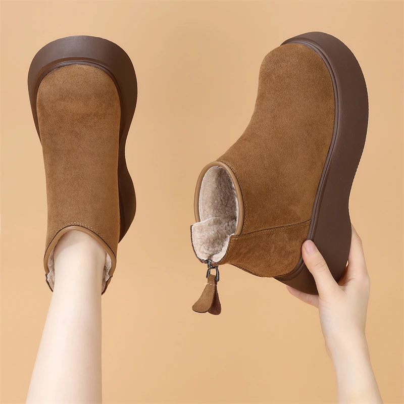 厚底加绒勃肯鞋女2025秋冬季新款圆头小众保暖毛毛棉鞋东北雪地靴