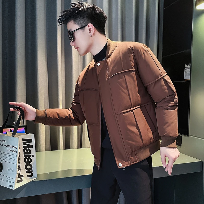 高级感拼接织带棉衣男款冬季2024新款爆款冬装加厚棒球领棉服袄子