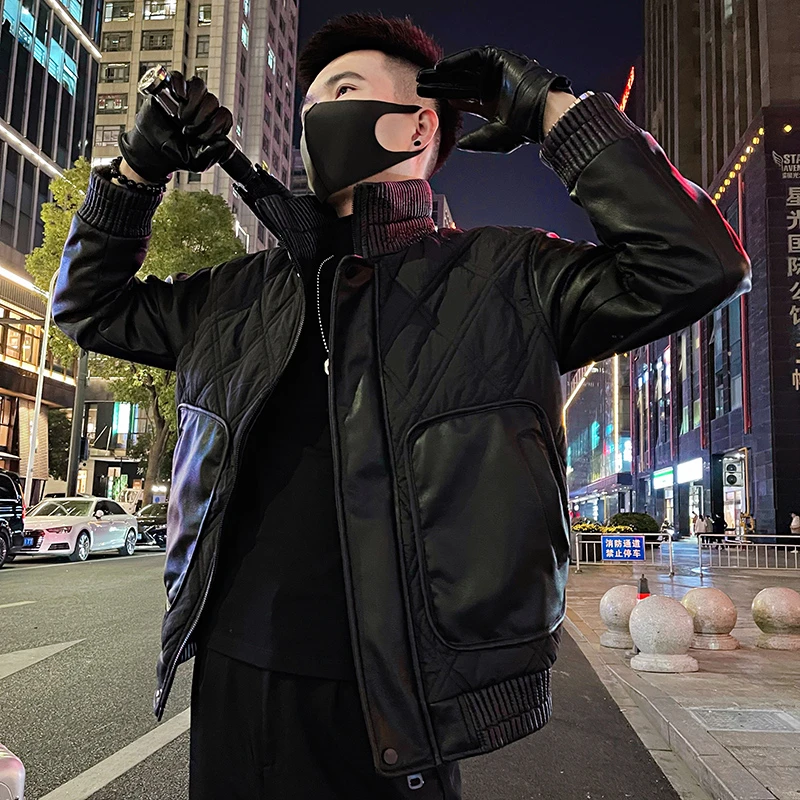 潮牌棉衣外套男冬季2023新款爆款拼接口袋设计感加厚痞帅机车棉服