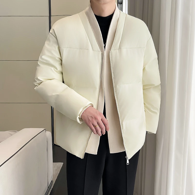 设计感拼接假两件无领棉衣男冬季2024新款爆款潮牌冬装加厚棉袄子