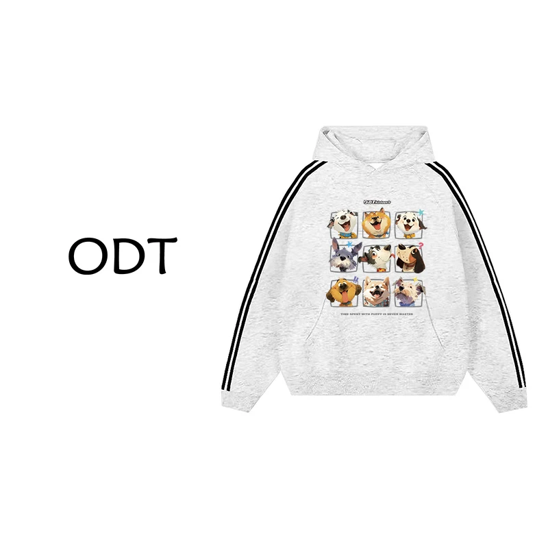 老狗十三【百变小狗】三道杠连帽卫衣 宽松印花重磅卫衣男女同款