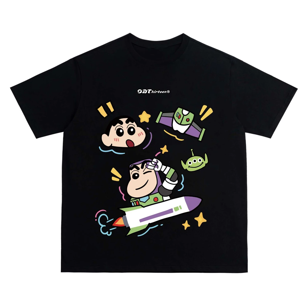 老狗十三【巴斯小新】休闲纯棉短袖T恤 美式街头复古潮短袖男女同款