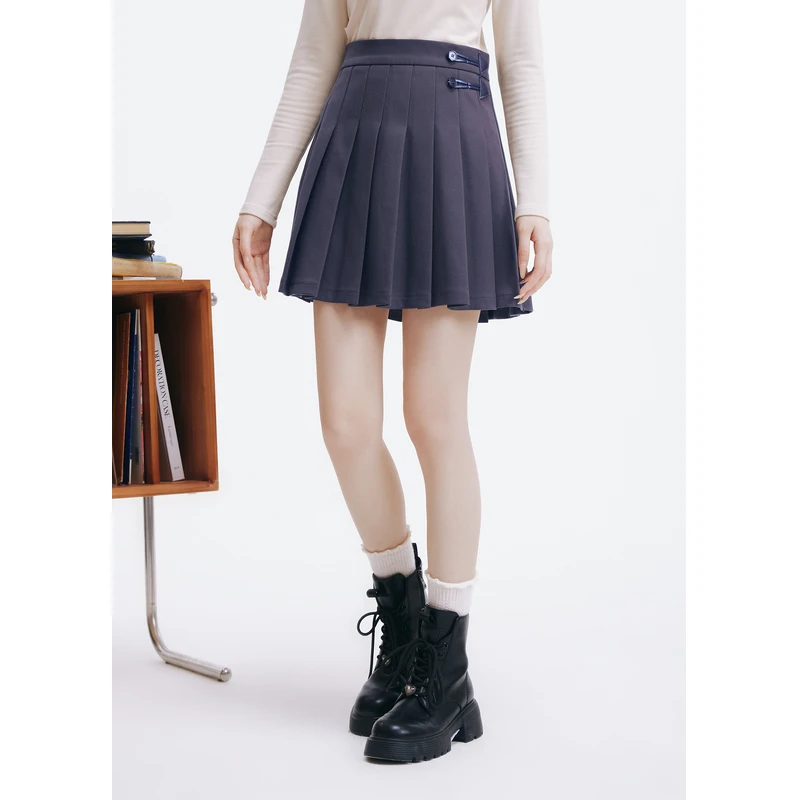 紫涵学院风百褶裙女2024年冬新款短裙收腰显瘦a字裙Z4Z11AS316