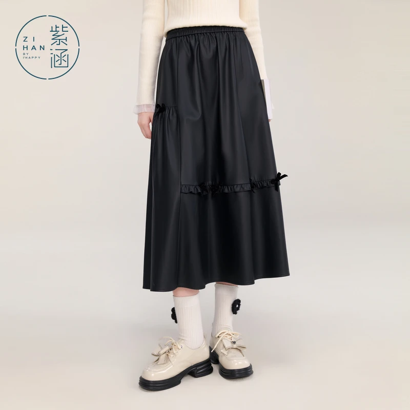 紫涵大裙摆蝴蝶结半身裙冬季高腰森系文艺中长款a字裙Z4Z10AS156