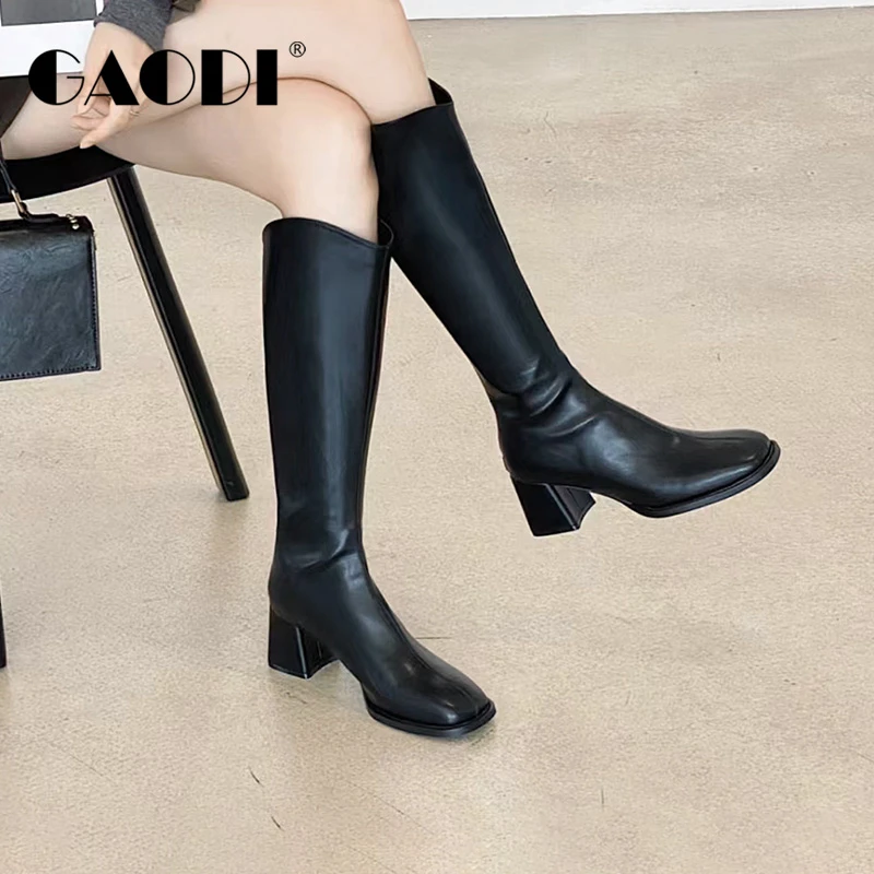 2024年秋冬季新款高蒂加绒长筒中跟时尚百搭长靴24290-802R