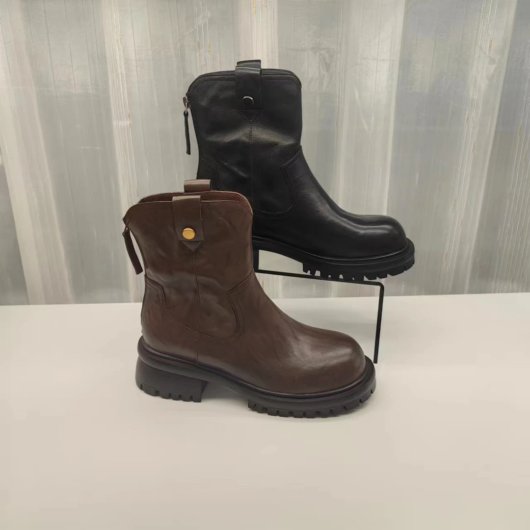 高蒂秋冬新款时尚高阶系列水洗牛皮薄绒平跟时装靴31851-801