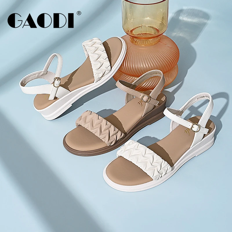 GAODI/高蒂夏季舒适休闲软底外穿坡跟防滑一字带凉鞋243326-313