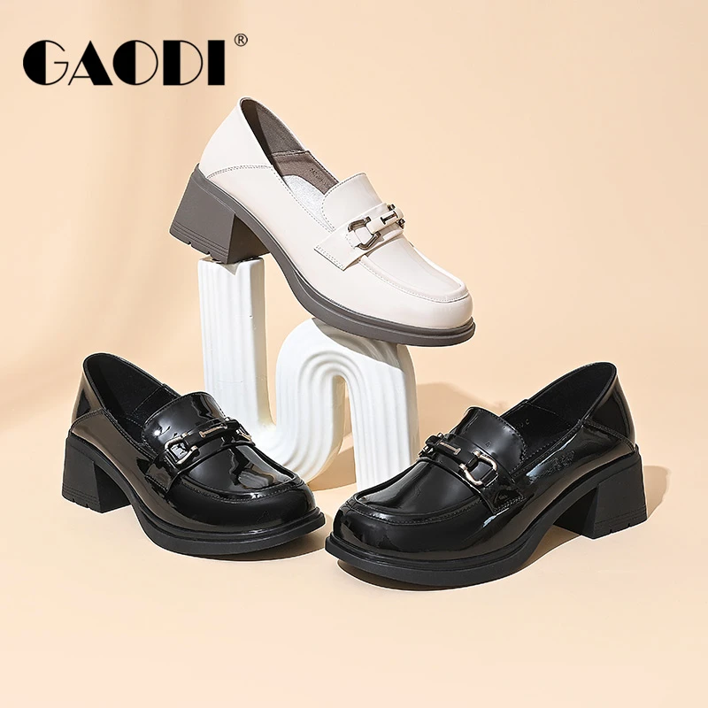 GAODI/高蒂圆头乐福鞋厚底女百搭复古皮式单鞋女242153-101