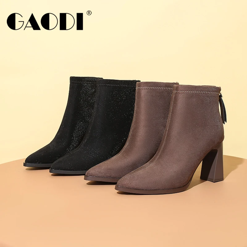 2024年秋冬新款高蒂短靴尖头高跟防滑中跟靴子秋冬筒靴33052-802