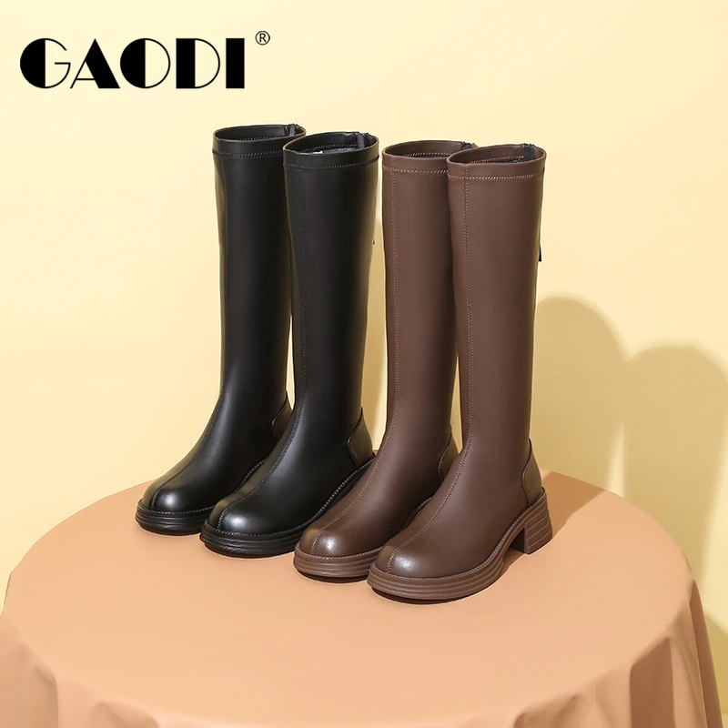高蒂厚底长筒靴胖mm骑士靴女长靴粗腿高筒靴大码女靴34968-808