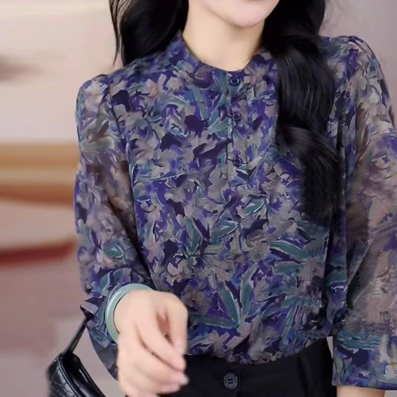 2025秋季新款显瘦显气质高贵长袖衬衣妈妈装减龄小衫