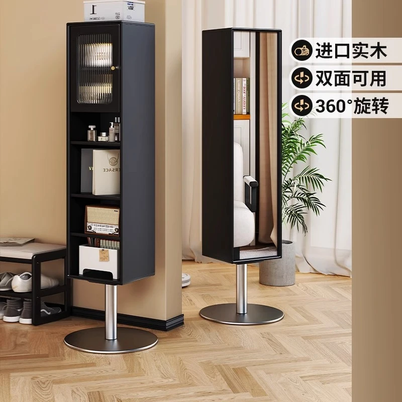 【外贸专属】实木穿衣镜黑色可旋转镜柜落地全身镜书柜CYJ006