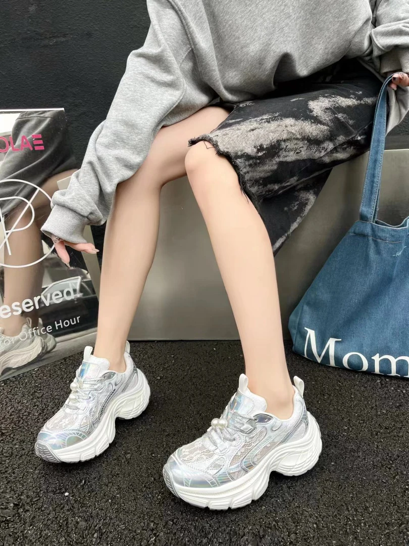 欧货厚底老爹鞋女2024夏季新款百搭小个子增高蕾丝透网透气休闲鞋