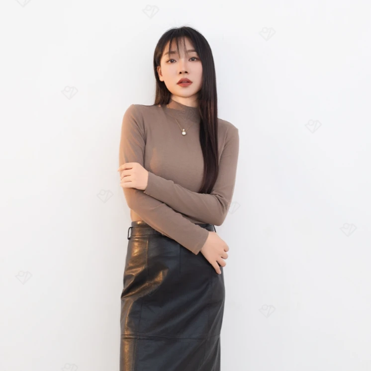 【金凤凰半高领 】纯色莫代尔棉打底衫内搭修身百搭显瘦保暖长袖t恤