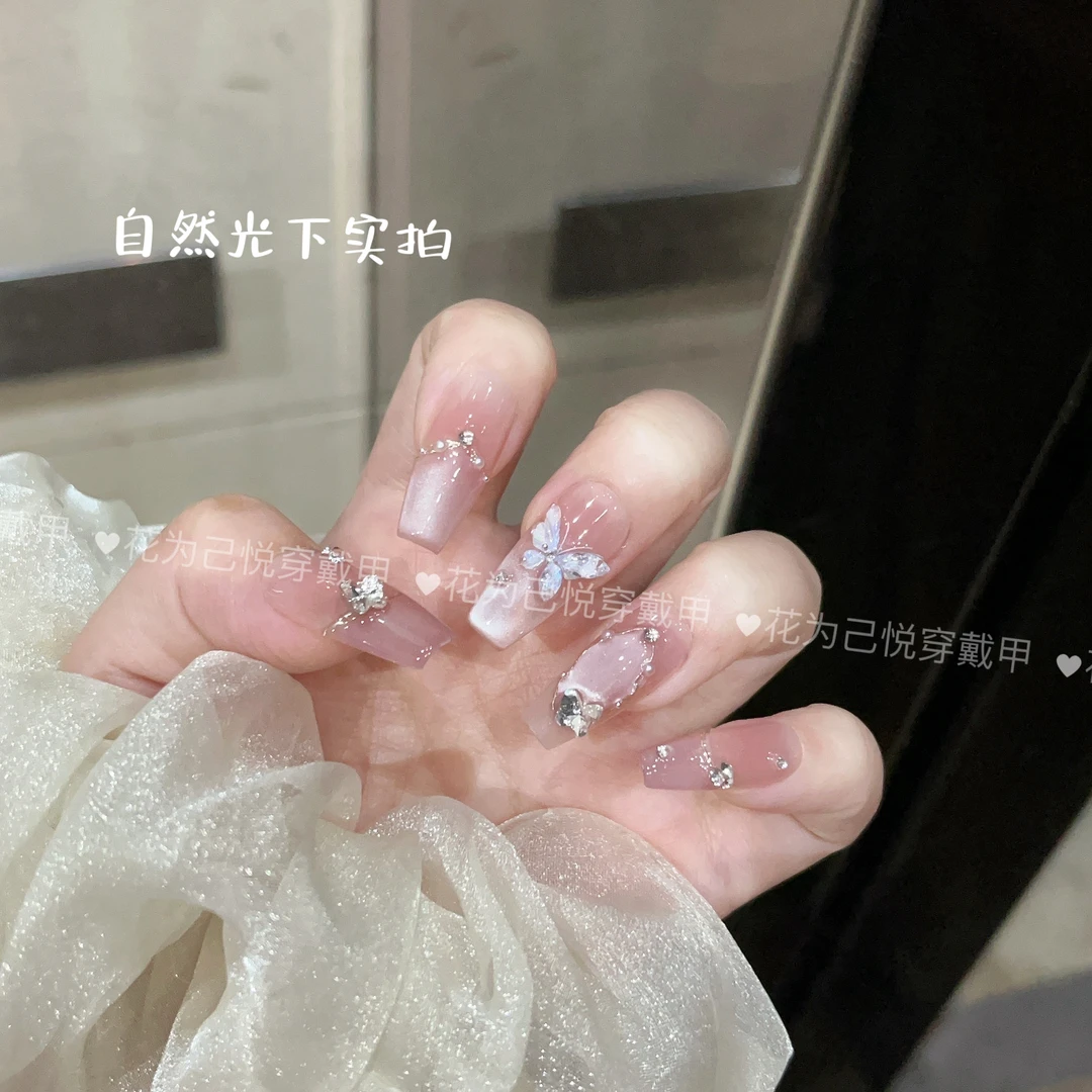 【月光银蝶】时尚清新纯欲高级感成品美甲穿戴式手工穿戴甲