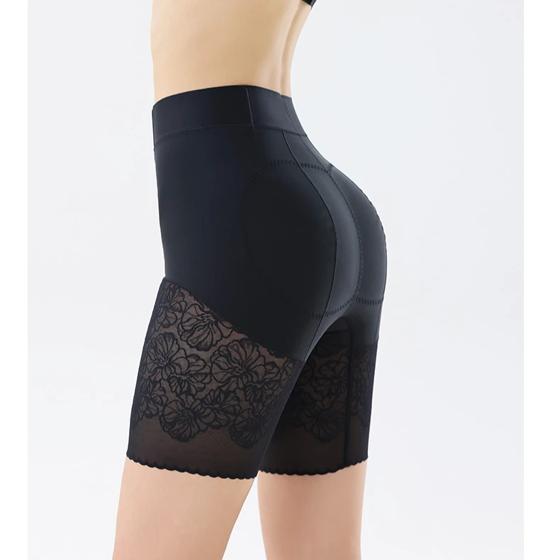 中腰塑身收腹裤蕾丝打底女士透气薄款平角收腹裤翘臀塑形防走光