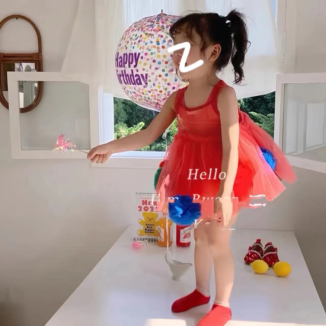 彩色浴巾球纱裙套装（里面背心套装和裙子码数对不上、介意慎拍）