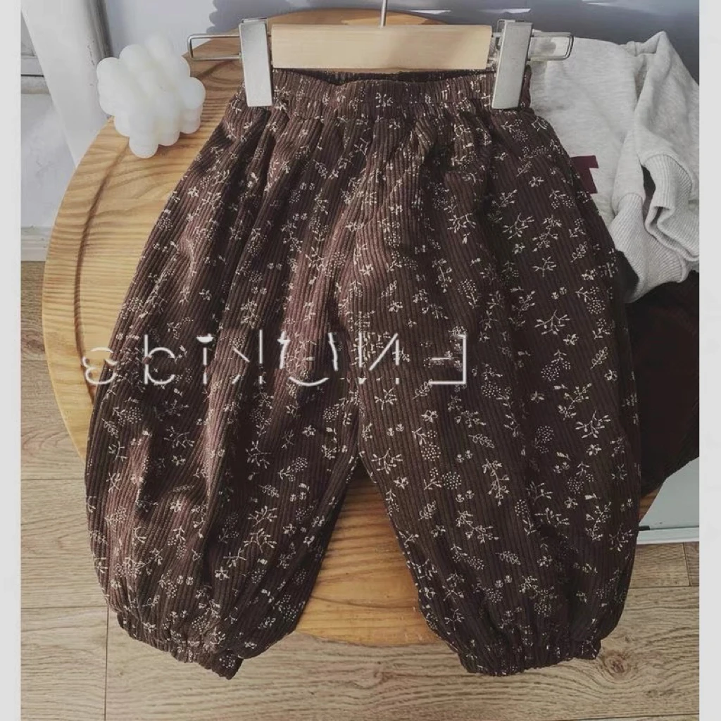 咖色碎花加绒冬季韩系百搭裤