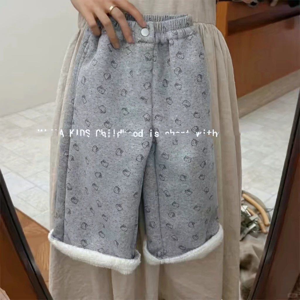 小小小波点猫加厚绒直筒裤