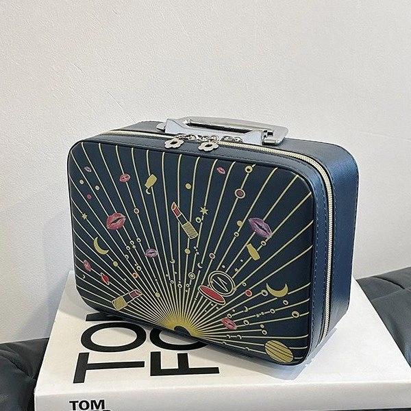 便携式化妆箱2024新款外出手拿化妆包硬壳带镜子旅行化妆箱洗漱包