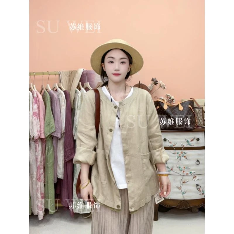 9301进口【自留款】酵素洗亚麻手工拉毛明线工艺高级百搭外套开衫