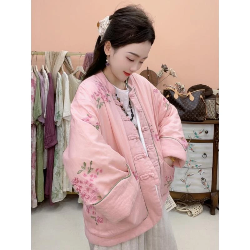 9297【花间月】新中式国风复古立领刺绣保暖棉服外套