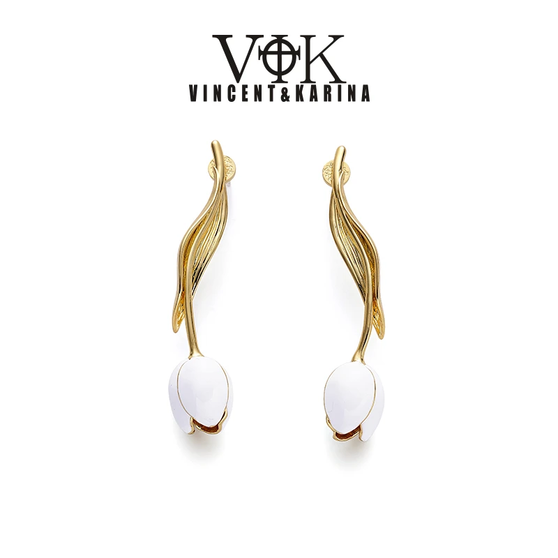 VINCENT&KARINA 铜合金耳饰 【郁金香】长款高端气质时尚女士耳环