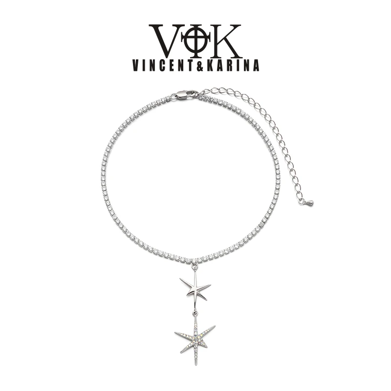 VINCENT&KARINA 铜合金项链 【光遇】星芒瀑布双星锁骨链轻奢时尚