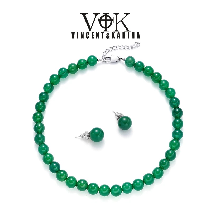 VINCENT&KARINA 钛钢项链 绿珠项链轻奢优雅国风颈链
