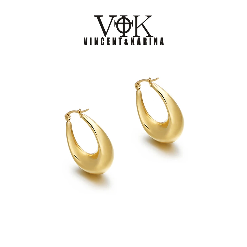 VINCENT&KARINA 铜合金耳饰 复古高级椭圆几何个性耳环百搭金色