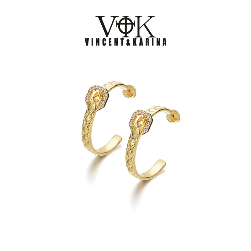 VINCENT&KARINA 铜合金耳饰 【印记】yes only金色菱格纹C形耳环