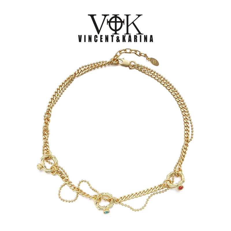 VINCENT&KARINA 铜合金项链 【田园拾光】叠层迷你多戒指链条项链