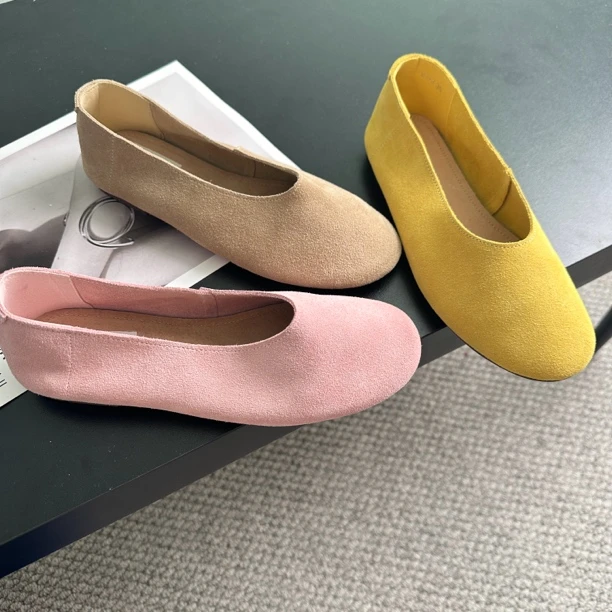 韩版新款磨砂牛皮真皮舒适圆头可爱百搭软底一脚蹬单鞋浅口