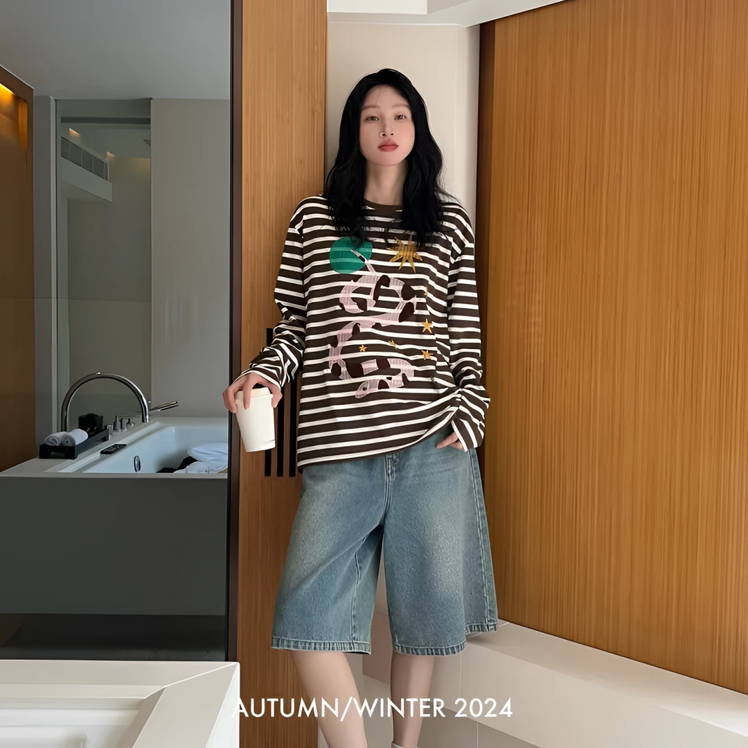 BLX--kimss（深圳出品)24秋冬新款小众设计款条纹刺绣上衣755