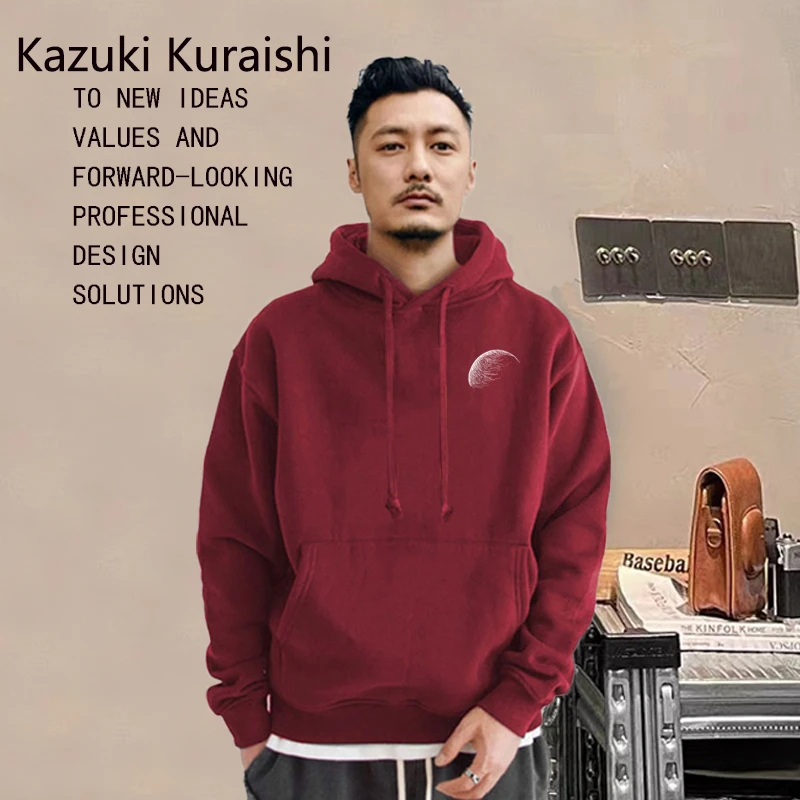 仓石一树潮牌本命年酒红色连帽卫衣男秋冬季宽松加绒加厚月球情侣