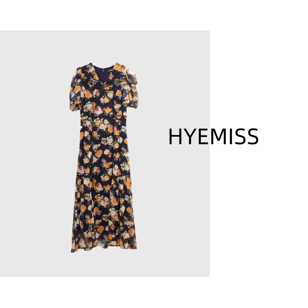 OW0112夏季长款复古印花气质显瘦轻奢茶歇法式连衣裙