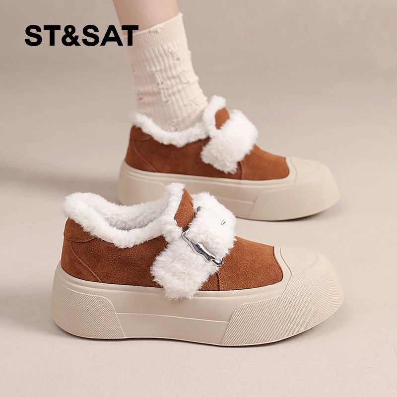 星期六2024秋冬季新款加绒加厚厚底增高复古时尚舒适棉靴棉鞋女