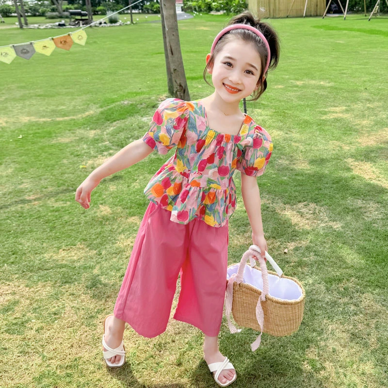 女童套装夏装2024新款儿童碎花夏款短袖女宝宝两件套女孩夏季套装