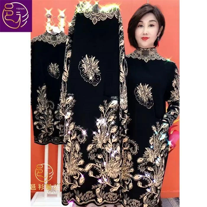妈妈装秋冬装长款洋气民族风凤尾毛衣裙中老年女针织打底衫连衣裙
